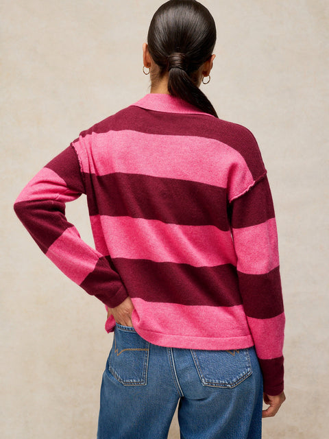 White Stuff Camilla Stripe Collar Jumper - pink multi