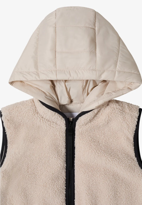 Cecil Teddy Vest with Detachable Hood- vanilla