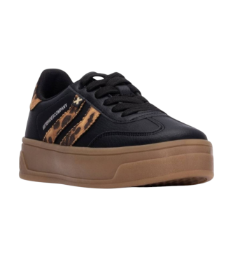 Xti Black & Leopard Print Platform Trainer