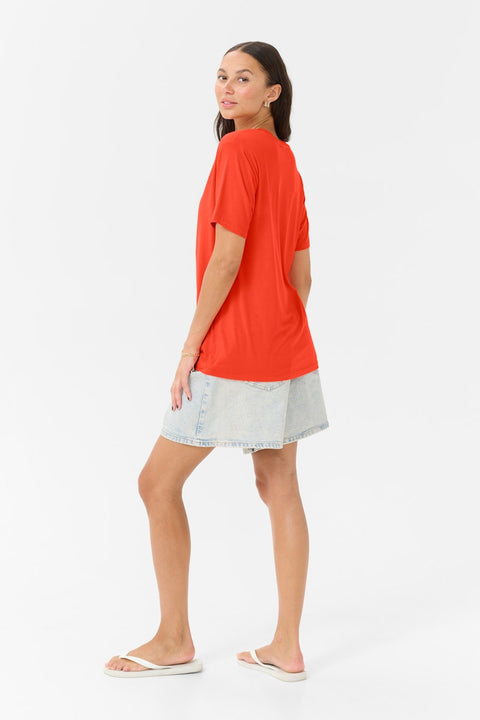 Kaffe V Neck T-Shirt - Grenadine Red