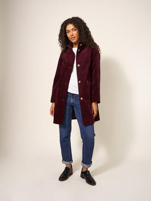 White Stuff Karla Velvet Coat - Dark Plum