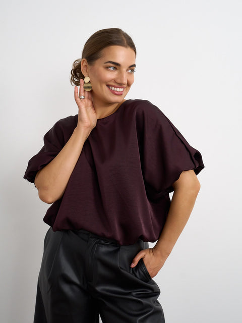 Kyla Satin Bubble Top - Plum