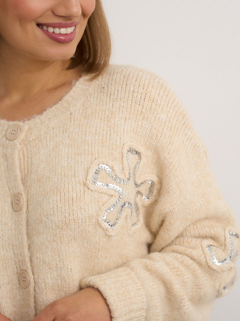 Kyla Cream Cardigan with sequin detail