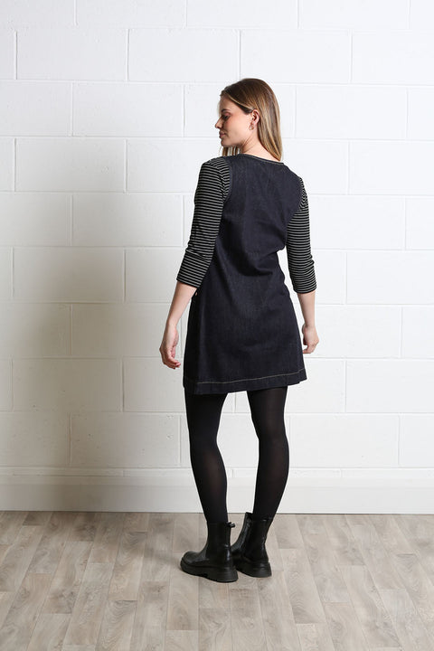 Rant & Rave Helen Denim Pinafore Dress - dark indigo