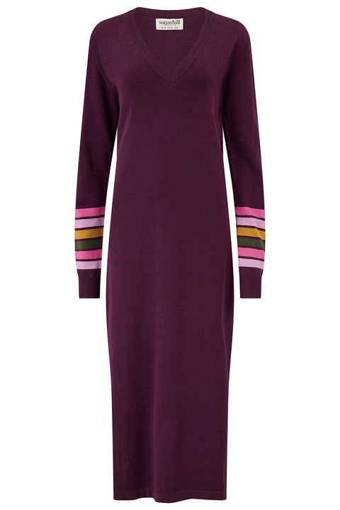 Sugarhill Dania Knit V Neck Midi Dress - Burgundy