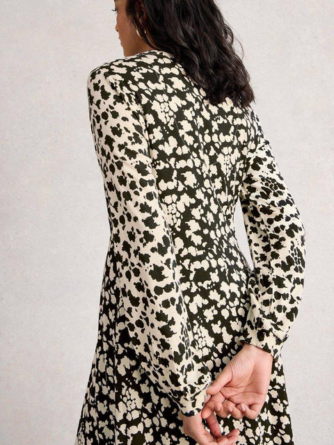 White Stuff Megan Long Sleeve Jersey Midi Dress - Black print