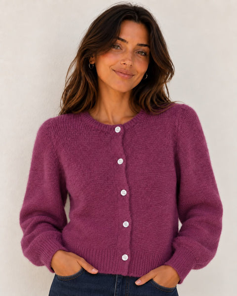 Purple Mohair Knit Cardigan