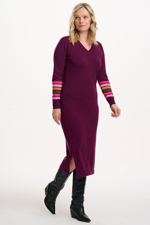 Sugarhill Dania Knit V Neck Midi Dress - Burgundy