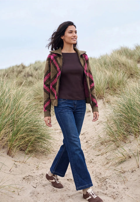 Cecil Feather Yarn Cardigan with turtle neck