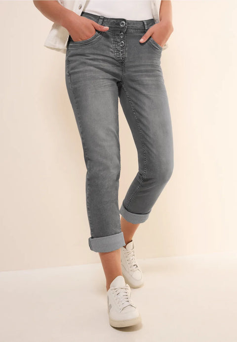 Cecil Scarlett Straight Turn Up Jeans - Grey