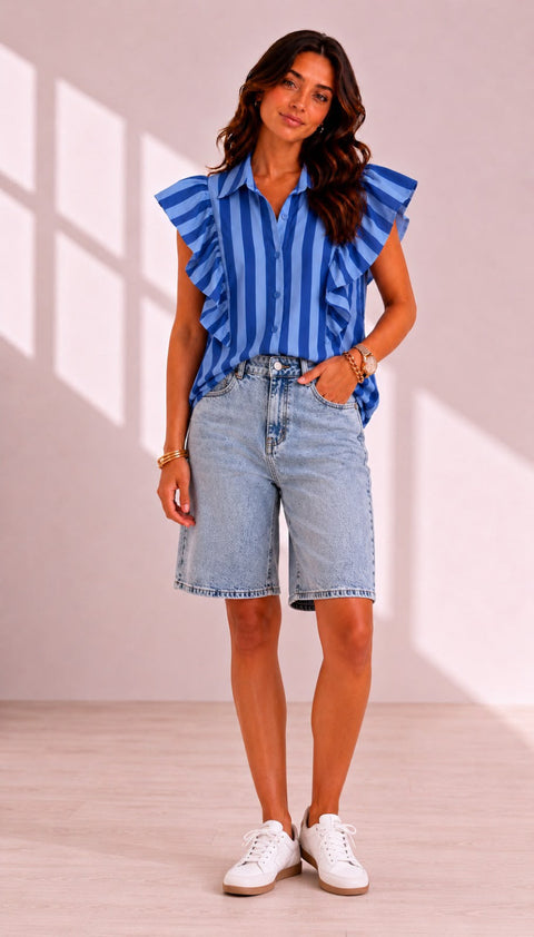 Kyla Betty Striped Blouse - Blue