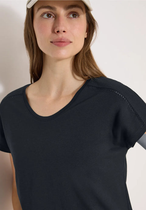 Cecil T-Shirt with V-neck & lace detail - palm breeze