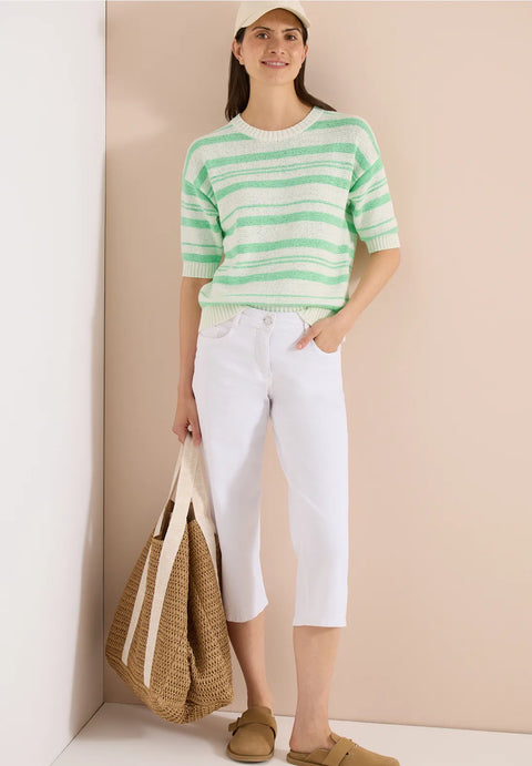 Cecil Short Sleeve Stripe Knit - Lime