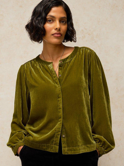 White Stuff Lana Velvet Top - Green
