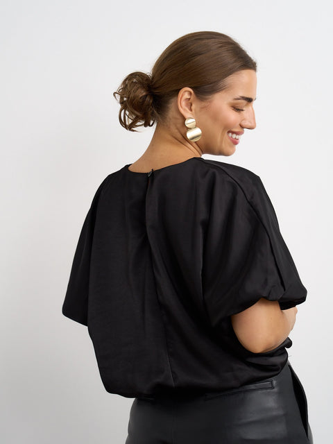 Kyla Satin Bubble Top -Black