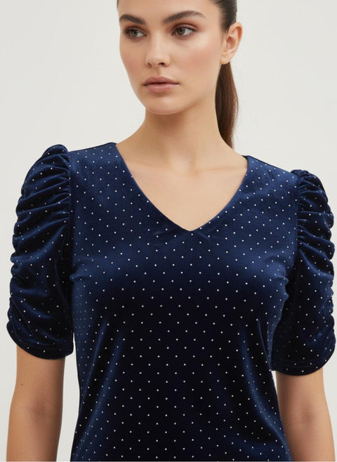 Laura Navy Velvet Top