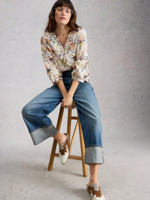 White Stuff Ruby Cotton Shirt - Ivory Print