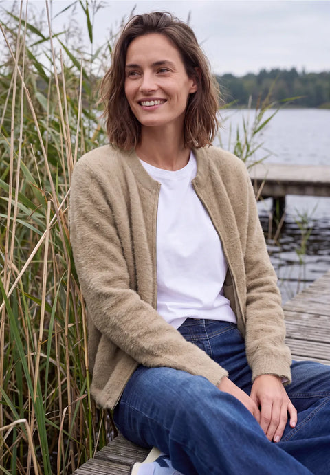 Cecil Feather Yarn Cardigan - creamy mocha