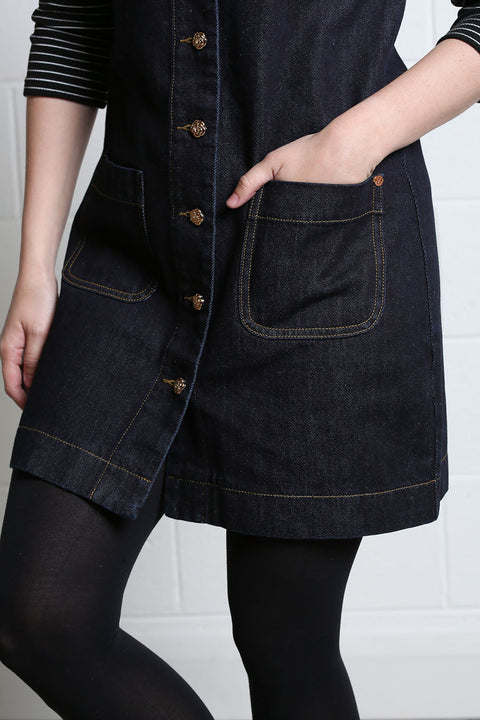 Rant & Rave Helen Denim Pinafore Dress - dark indigo