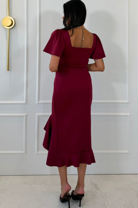 Leona Square Neck Midi Dress - Wine