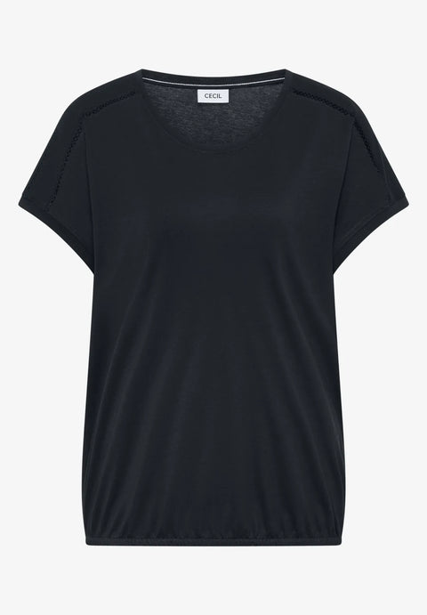 Cecil T-Shirt with V-neck & lace detail - palm breeze