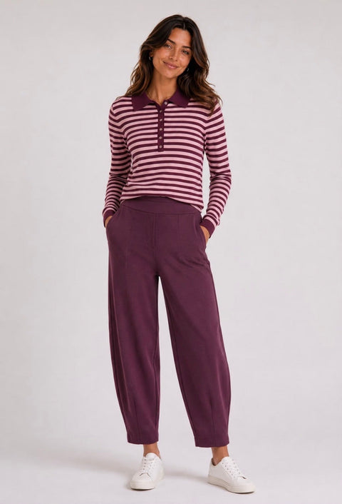 Leah Barrel Leg Trousers - wine