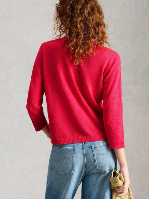 White Stuff Nova Linen Blend Cardigan- Dark Pink