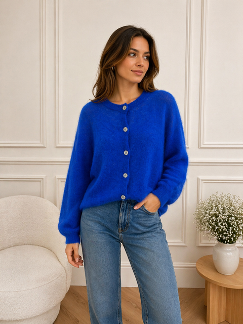 Royal Blue Mohair Knit Cardigan