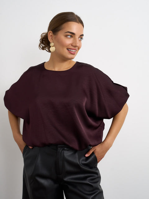 Kyla Satin Bubble Top - Plum