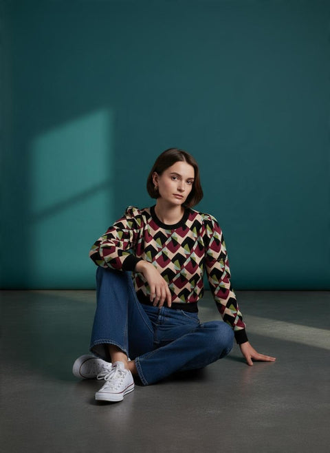 The Girls Curiosity Geometric Print Top - Black