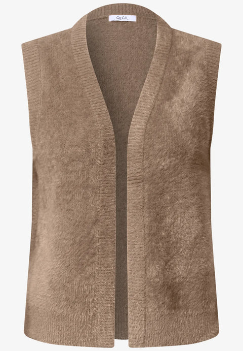 Cecil Feather Yarn Vest - creamy mocha