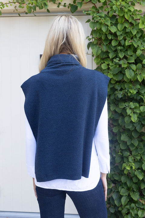 No2moro Zeus Wool Mix High Neck Gilet - Indigo Mellagne