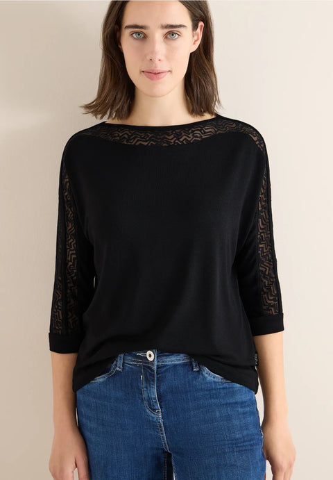 Cecil Batwing Top with Mesh - Black