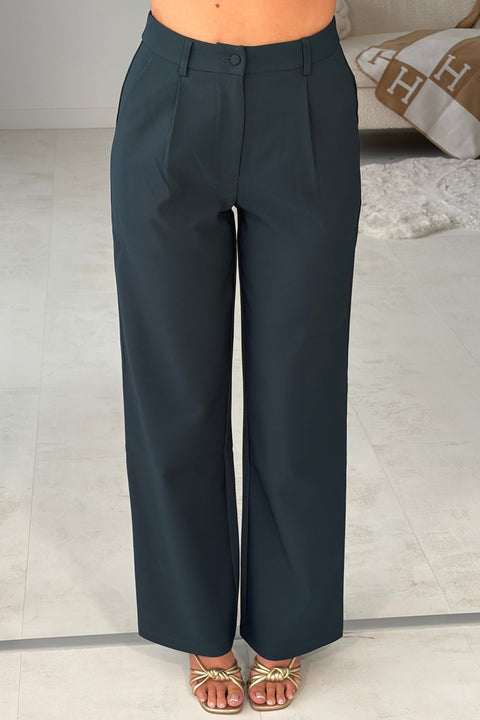 Jo Pleat Detail Tailored Trousers - Emerald Green