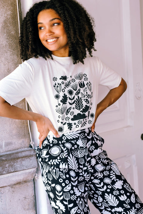 Sugarhill Kingsley Relaxed T Shirt - Off white Black Floral