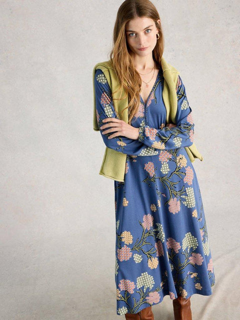 White Stuff Megan Jersey Long Sleeve Midi Dress
in BLUE MULTI