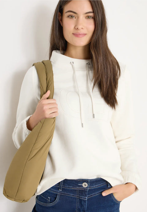 Cecil Sweatshirt with Funnel Neck- Creamy White