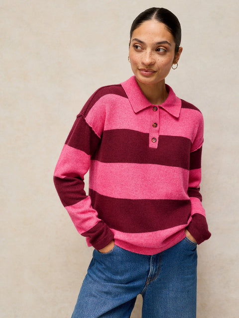 White Stuff Camilla Stripe Collar Jumper - pink multi