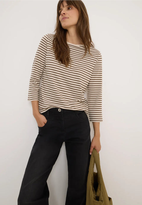 Cecil Basic Stripe Boatneck - Oat Milk Beige