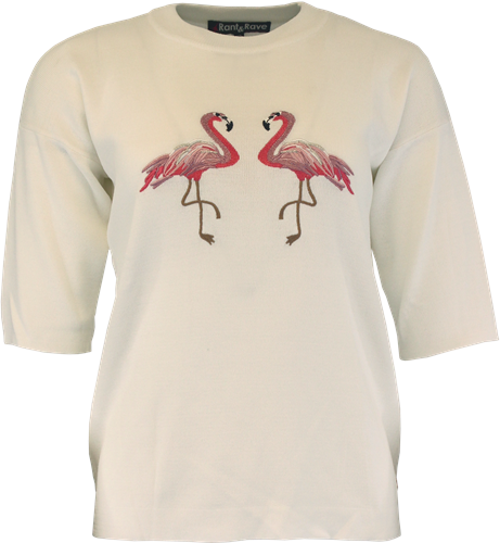 Rant & Rave Mandy White Flamingo Tee Knit Top