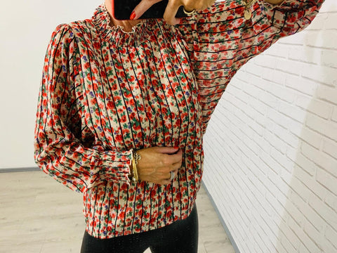 Emma Cream Stripe Floral Long Sleeve Top