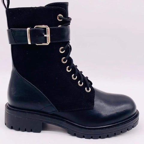 Biker Boots Black with strap & buckle
