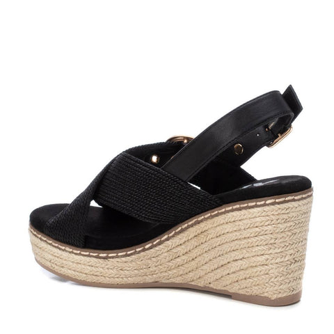 XTI Black Woven Crossover Espadrille Wedge Sandals