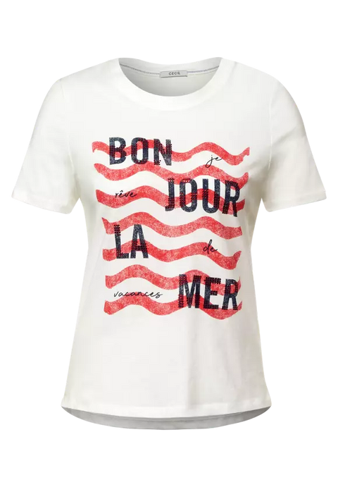 Cecil 'La Mer' Print T-Shirt - Vanilla White
