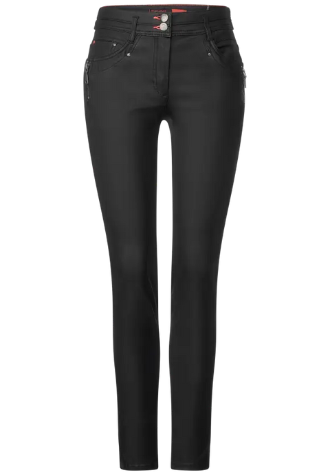 Cecil Slim Fit Coated Black Jeans