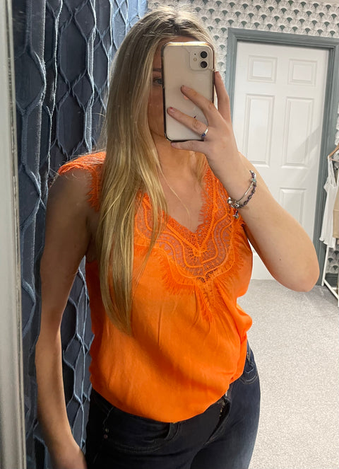 Orange Lace Neck Cami