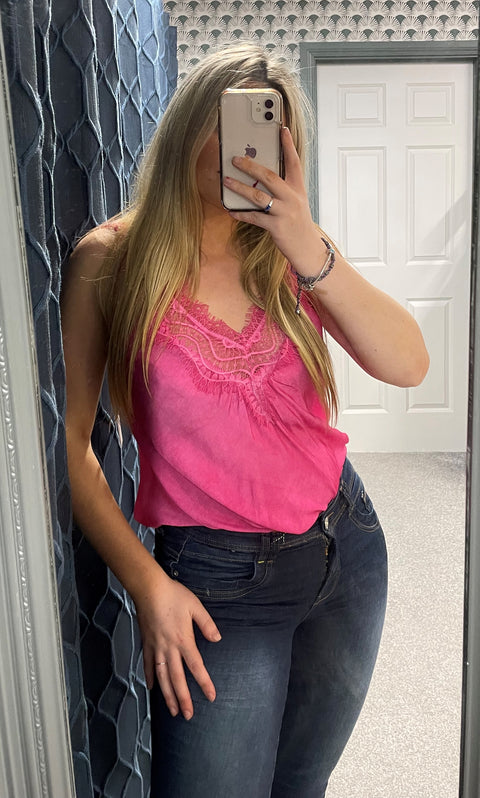 Pink Lace Neck Cami