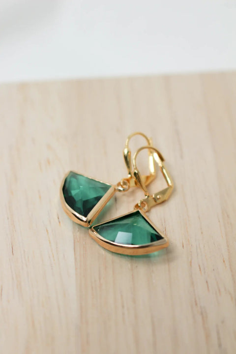 K Kajoux Jewels Earrings, Emerald Fan Deco Earrings- Short
