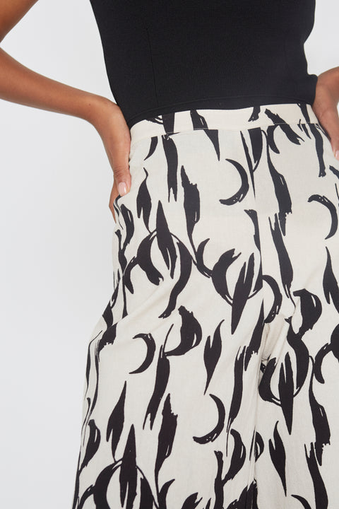 BLACK FEATHER PRINT TROUSERS WILD PONY