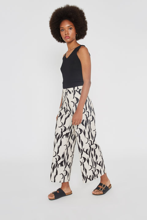 BLACK FEATHER PRINT TROUSERS WILD PONY